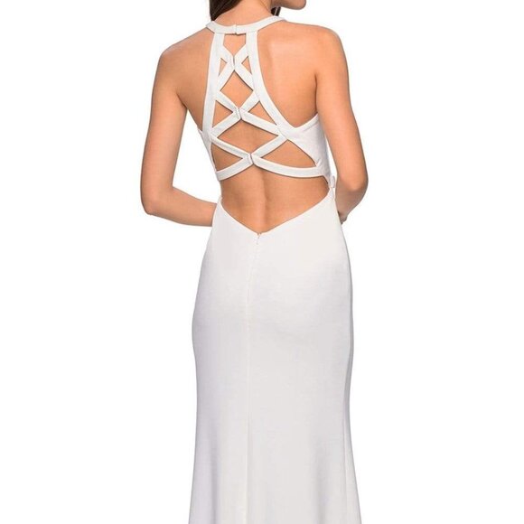 NWT La Femme 26997SC Jersey  Prom Dress White Size 0 - Picture 2 of 5
